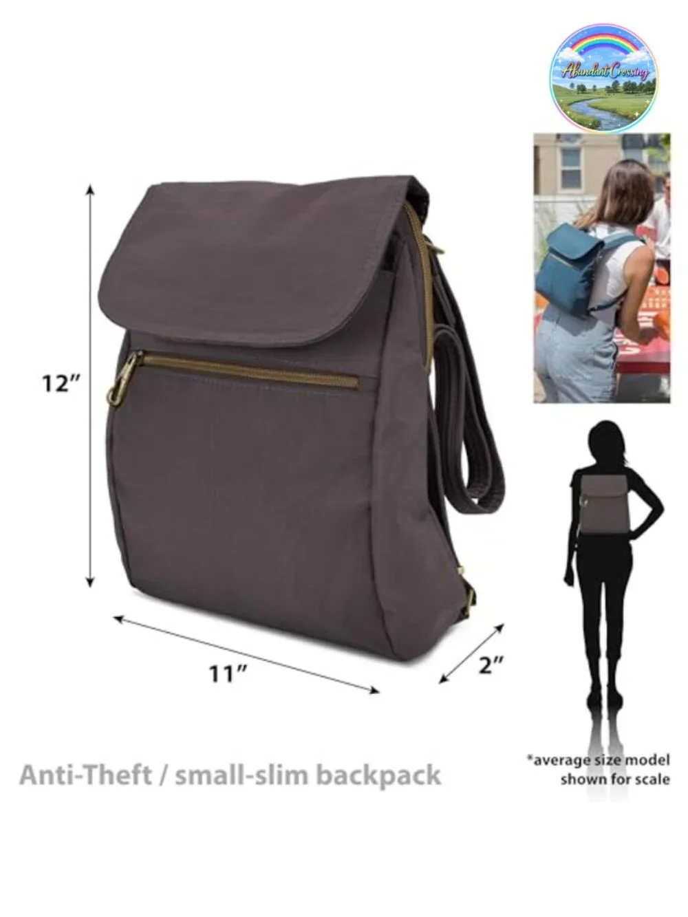 Anti-Theft Slim Backpack with RFID Blocking, Slash-Resistant Nylon